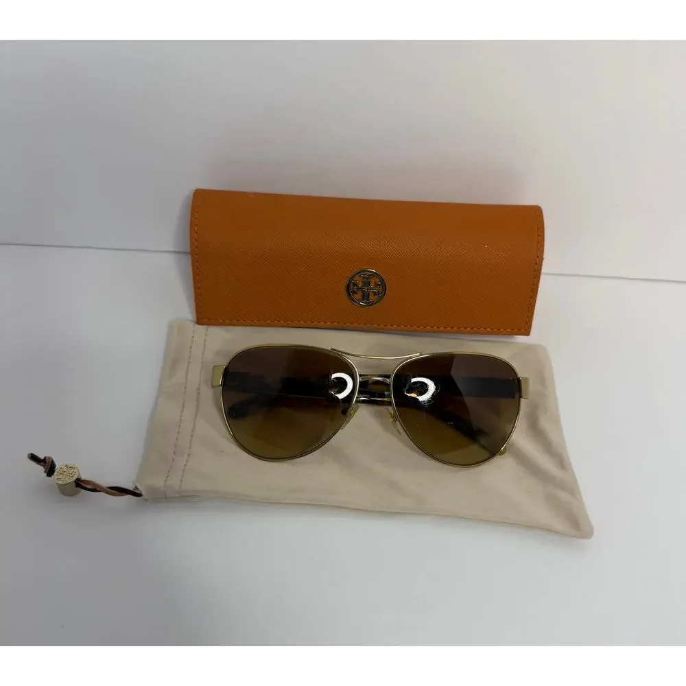 Tory Burch TY6051 319313 Aviator Sunglasses Gold Frame Brown Gradient Lens Case